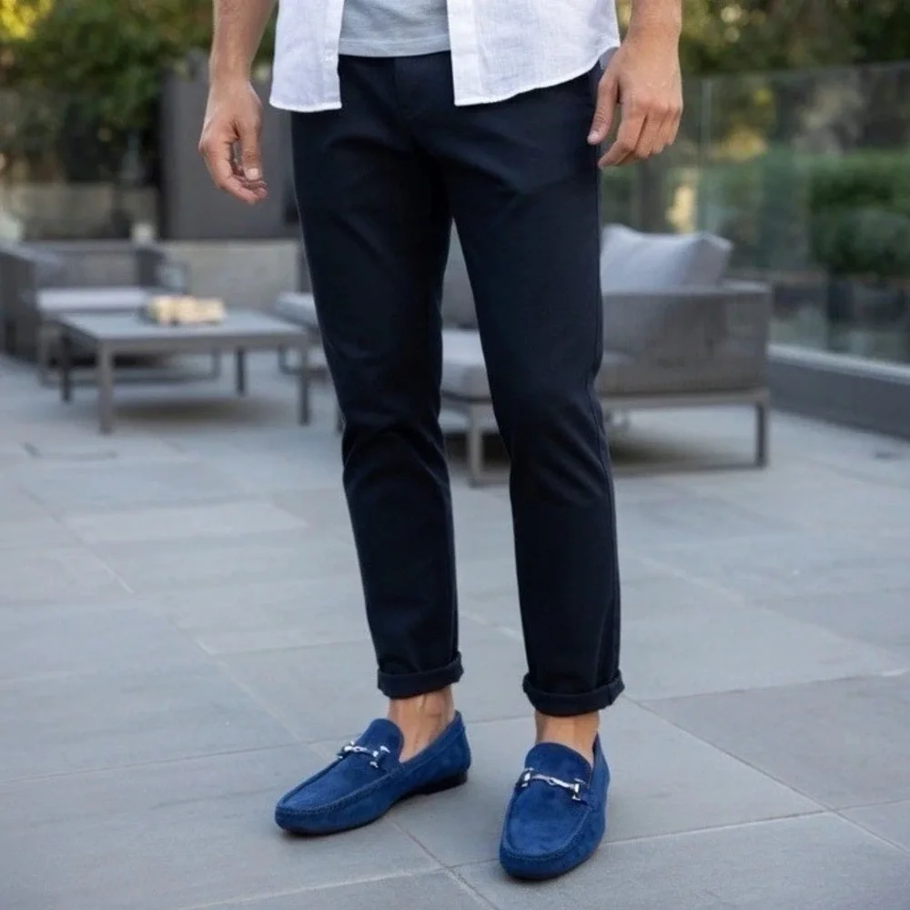 Gucci Mens Blue Suede Horsebit Driving Loafers Size 8  Made in Italy Cobalt Blue